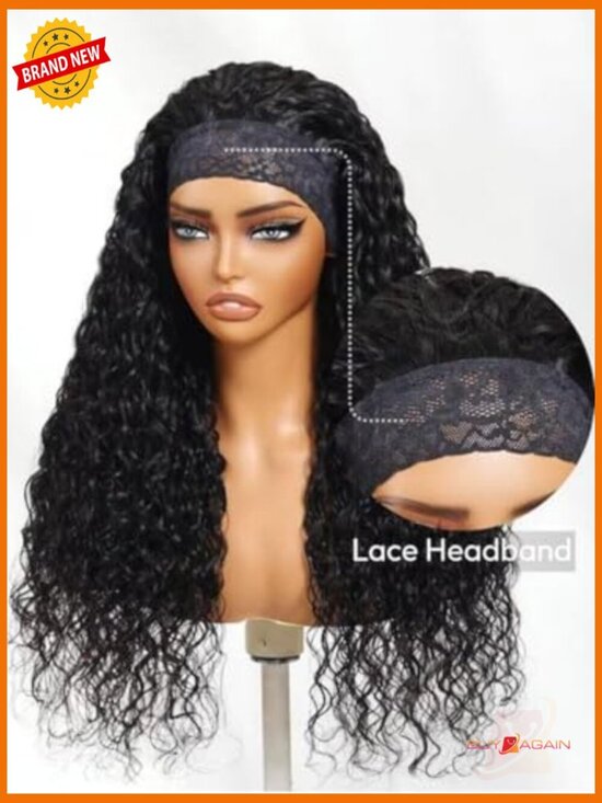 Water Wave Headband Wig Human Hair 150% Density Drawstring No-Slip main image 6